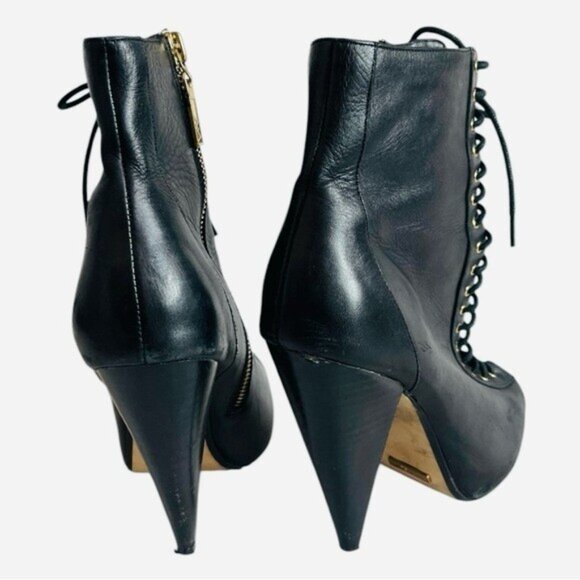 Matiko Black Leather Lace-Up Peep Toe Ankle Boots Women’s Size 8 - Picture 5 of 8